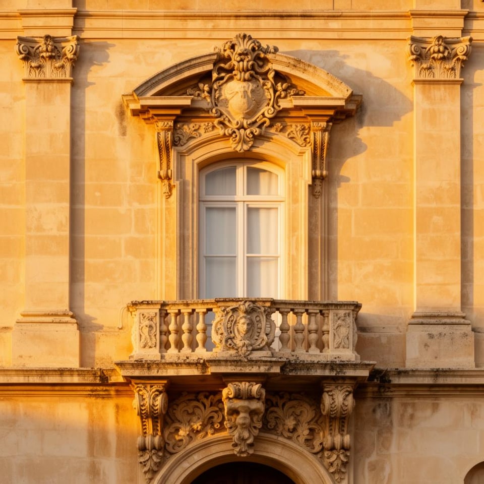 Facciata barocca del palazzo del Settecento a Ortigia